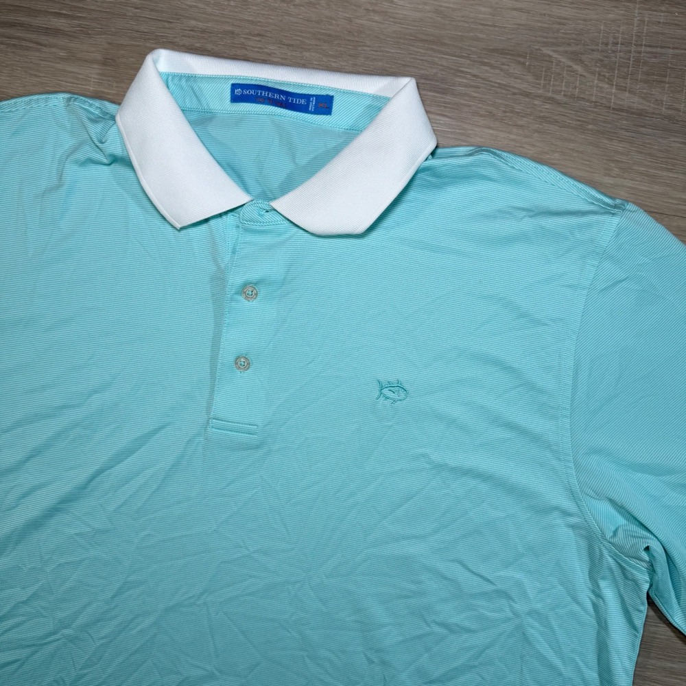 Southern Tide Tide to Trail Performance Polo Shirt White Collar Striped Size XL
